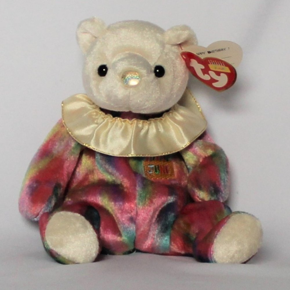 Ty Beanie Baby June The Birthday Bear 2001 Rainbow Pride Stuffed Animal Toy